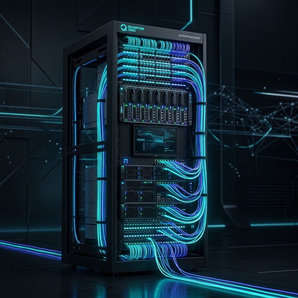 Glowing enterprise network server rack